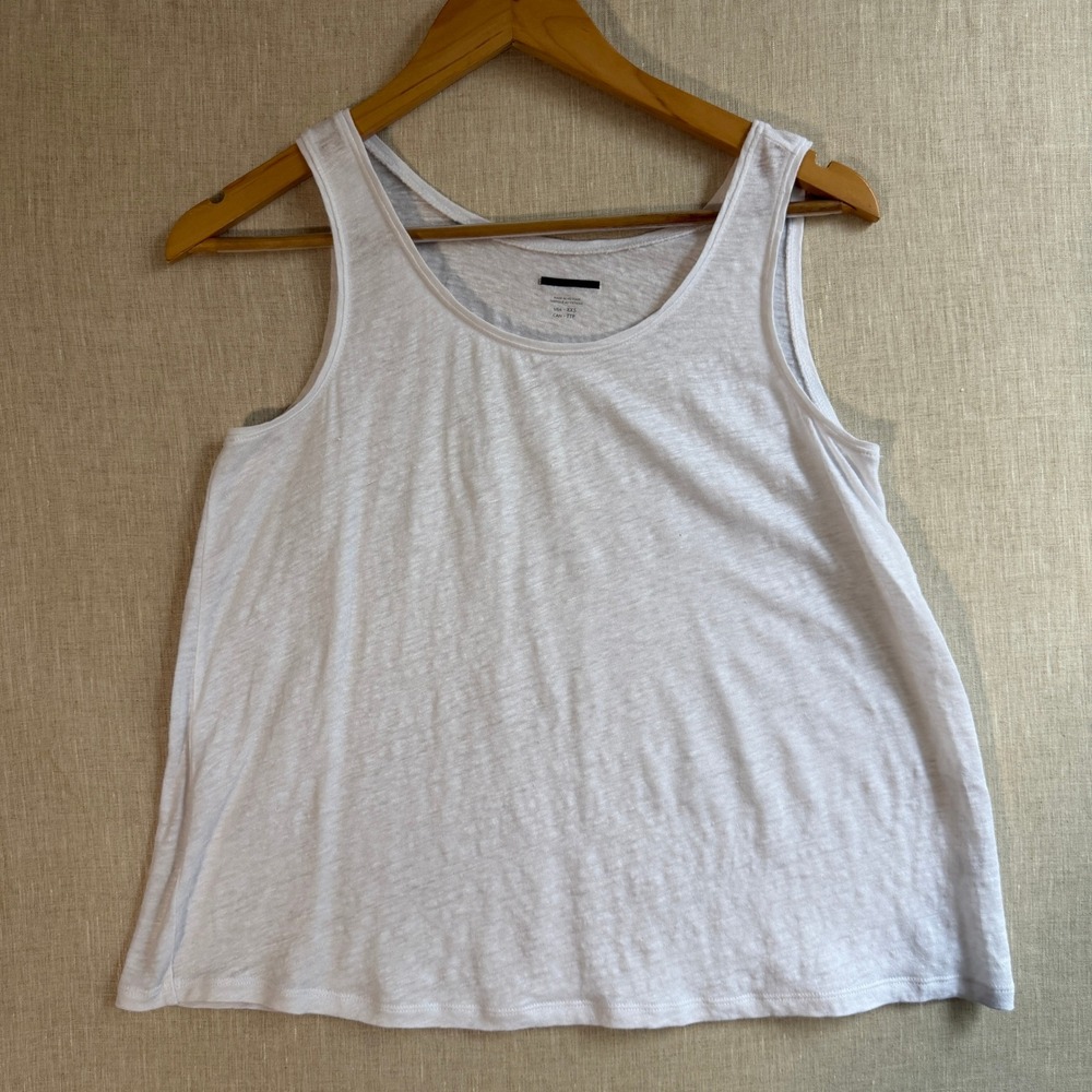 Eileen Fisher Organic Linen Slub Tank Top White Minimalist XXS Oversized